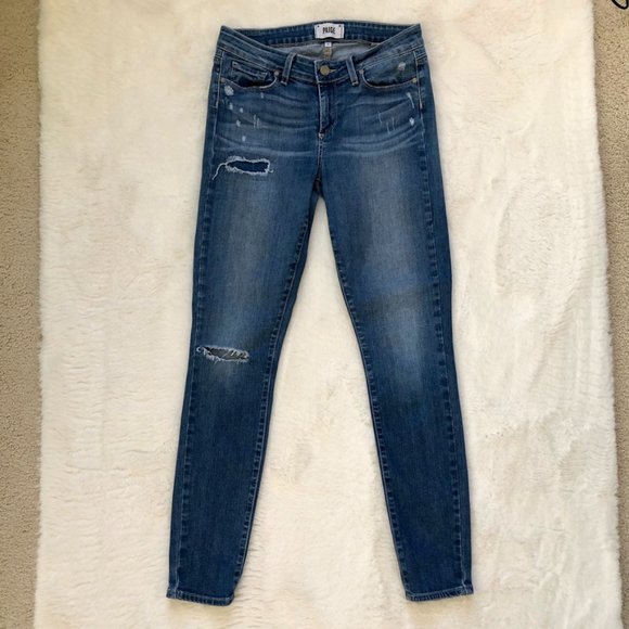 Paige Verdugo Ultra Skinny Medium Wash Destructed Jeans - Picture 1 of 13
